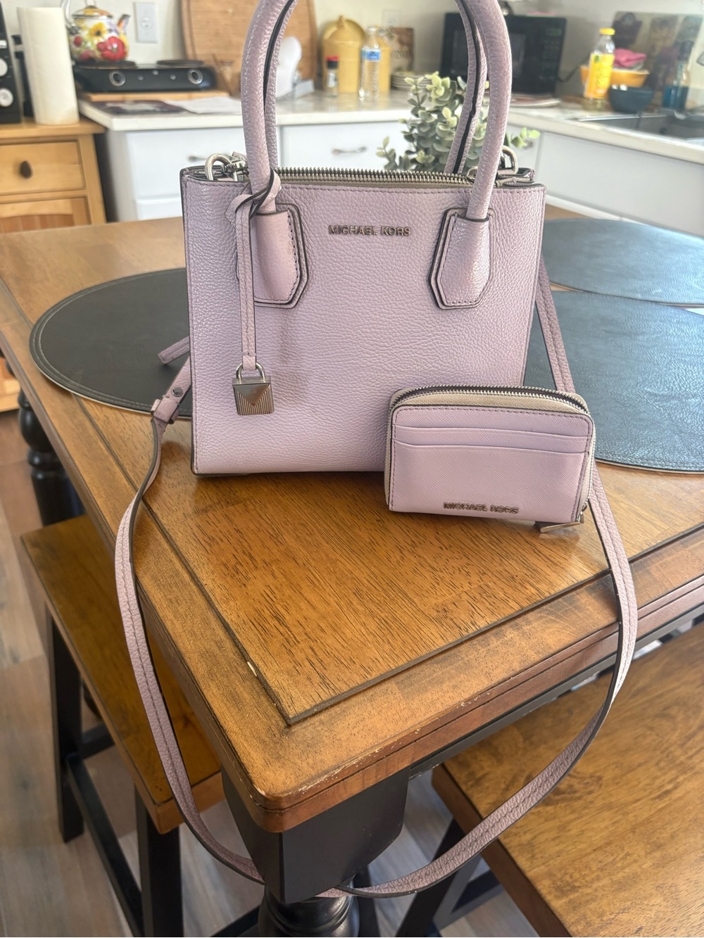 Michael Kors Lavender Pebbled Leather Satchel with Coin Pouch
